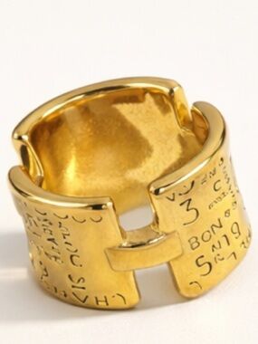 Designer Inspired Gold Engraved Statement Ring Adjustable Bold Chunky Boho Chic